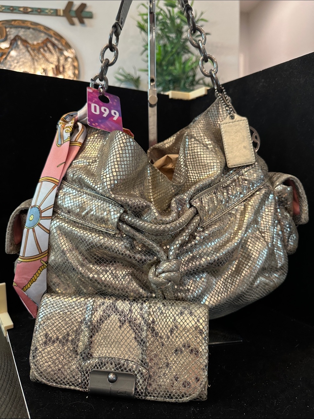 Coach #099 KristenMetallic Python Hobo Bag with matching clutch wallet
